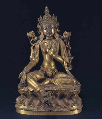 图片[1]-Bronze gilded green statue of Buddha’s mother-China Archive